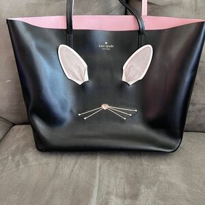 Kate Spade Black and Pink Hop To It Bunny Tote Bag